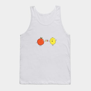 funny fruits orange and lemon drinking juice together Tank Top